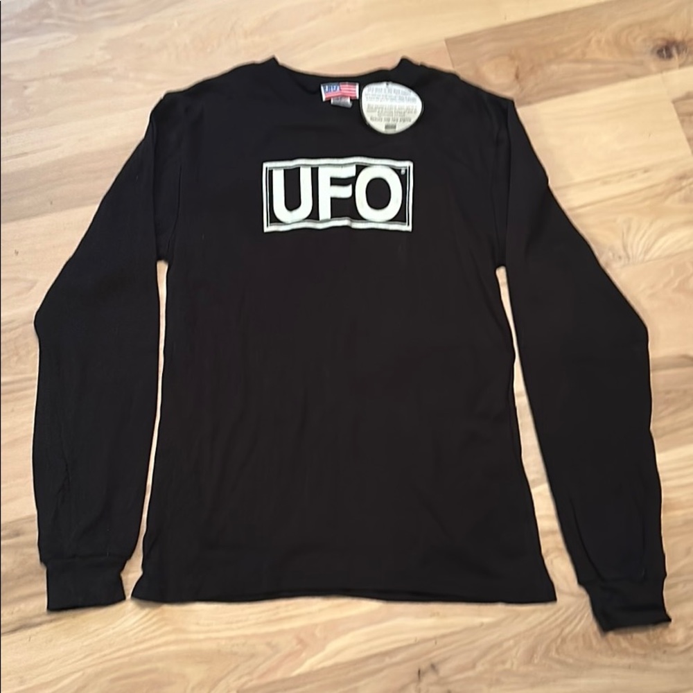 Vintage UFO jean knit w/ glow-in-the-dark logo. The original EDM Festival Brand!